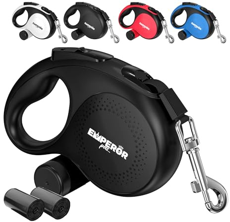 Emperor Pets 26 ft Retractable Dog Leash Black - Heavy Duty Retractable Pet Leash with Anti-Slip Grip for Medium to Large Dogs up to 110 lbs -Aura BB26