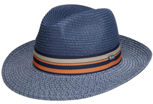 Lipodo Corinaldo Bogart Fedora Paper Straw Hat Colorful Ribbon Men Summer Made in Italy Navy