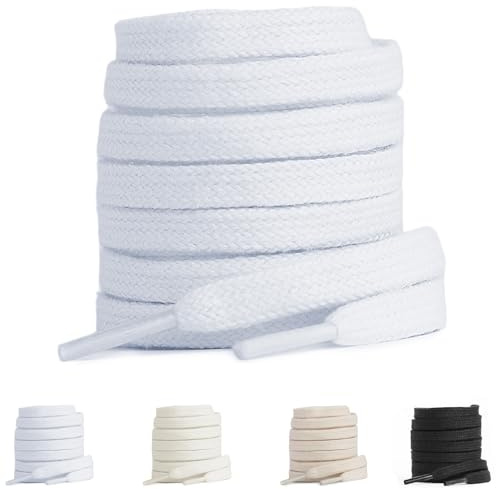 UamGlsob Lunghi Lacci Per Scarpe Per Converse Alta High Top Sneakers, 8 mm Lacci Piatti In Cotone Premium Per Ginnastica (White,54/140cm)