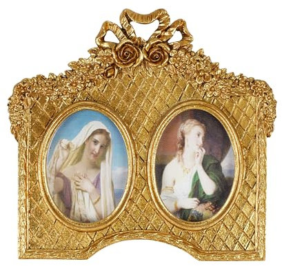 SDlumeiy Vintage Gold Photo Frame - Holds 2 3x4-Inch Photos, Resin Frame for Wall or Tabletop Display (Gold 3x4)
