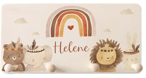 Kidsmood Kindergarderobe Personalisiert mit Namen, Kinderzimmer Möbel aus robustem Holz, Garderobenleiste Kinder, Baby Garderobe für Babyzimmer mit 4 Kleiderhaken Wand-Montage [40x20x1,5 cm]