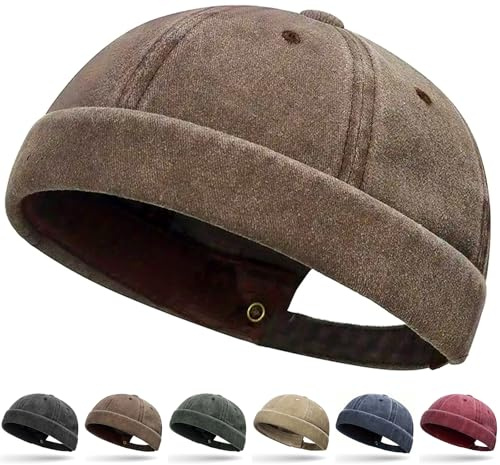 Initlove Docker Hat for Men Vintage Brimless Sailor Hat Beanie Cap Coffee