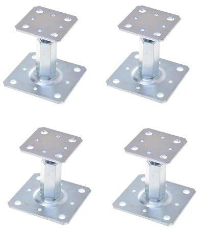 Aqbau® Lot de 4 supports de poteau réglables en hauteur - En acier galvanisé - 110 x 80 mm - Réglable - Montage facile - Ancrage de support robuste pour terrasses, clôtures et plus encore
