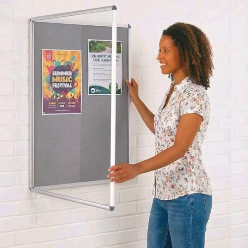Wonderwall Tamperproof Lockable Noticeboard, 90 x 60cm, Grey Felt | Indoor use, accepts pins, Aluminium Frame with Double Safety Locks and Keys - Ideal for Office, School & Healthcare Displays