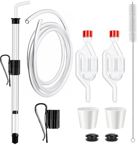 Dbgogo 14” Auto Siphon-3/8” Racking Cane, Wine Siphon Pump with 5.5FT Tubing, Auto Siphon Clamp, Cleaning Brush, Airlock for Fermenting with Stoppers & Grommets, Siphoning Kit for Wine Making Homebrew