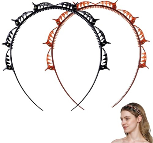 Heanvmyss Diademas con Pinzas,2 Piezas Hair Twister Diadema,Horquilla de Doble Flequillo,Diademas Mujer con Horquilla,Horquilla de Peluqueríadiadema con Cinta para la Cabeza Niñas(Negro,Marrón)