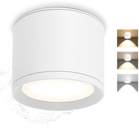 GeyouLux 3CCT LED Spot en Saillie IP44, 7W 800LM Spots de Plafond, Ø84x65mm 3000K/4500K/6500K Spot Salle de Bain, Aluminium Rond Blanc Plafonnier Spot LED