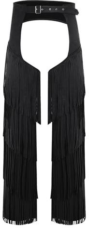 Xroufi Mens Hollow Out Motorcycle Pants Faux Suede Tassel Fringe Chaps Riders Biker Pants Cowboy Costume Black Medium
