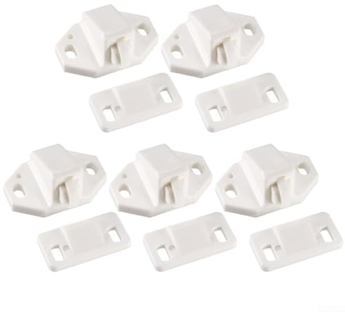 Lot de 5 loquets de porte en ABS blanc pour meubles, armoires et placards avec rouleau de gâche à ressort pour installation de maison