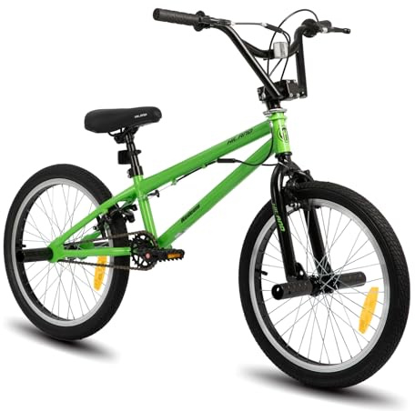 HILAND Vélo BMX Freestyle Enfant 20 Pouces, avec Rotor 360°, 4 Pegs en Acier et Roue Libre, pour Garçon et Fille de 7 à 12 Ans, Vert