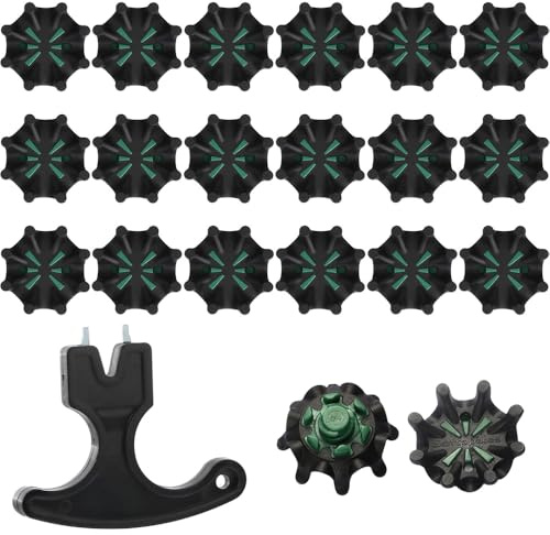 Oiieco 20 PCS Golf Shoe Spikes Fast Twist Replacement with Wrench, Fast Lok Twist 3.0 Compatible Golf Cleats, Soft Rubber Anti Slip Golf Shoe Studs for FootJoy Golf Shoes, Black Green
