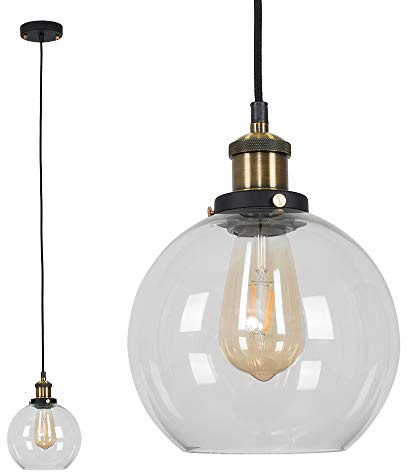MiniSun | Modern Black and Gold Ceiling Pendant and Clear Glass Globe Light Fitting | Pendant Lights, Home Décor & Improvement Essential | Mains Wired