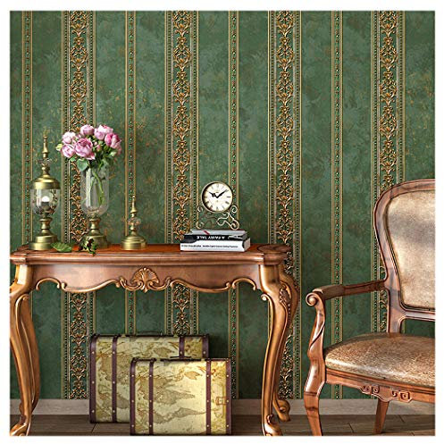 Blooming Wall Textured Vintage Damasks Floral Pattern Wallpaper Wallcoverings for Walls, 57 Square ft/Roll (Green(Stripes))