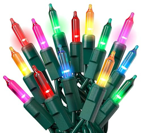 PREXTEX Christmas String Lights with Green Wire - 100 Count, 20 Ft Multicolored Christmas Tree Lights for Xmas Decorations Indoor and Outdoor - Incandescent String Light for Patios, Fences, Holidays