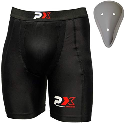 PX Tiefschutz mit Kompressionshose Herren Kompression Short Hose Tiefschützer kurz Kampfsport MMA Kickboxen Thaiboxen Muay Thai Boxen Hockey Compression (S)