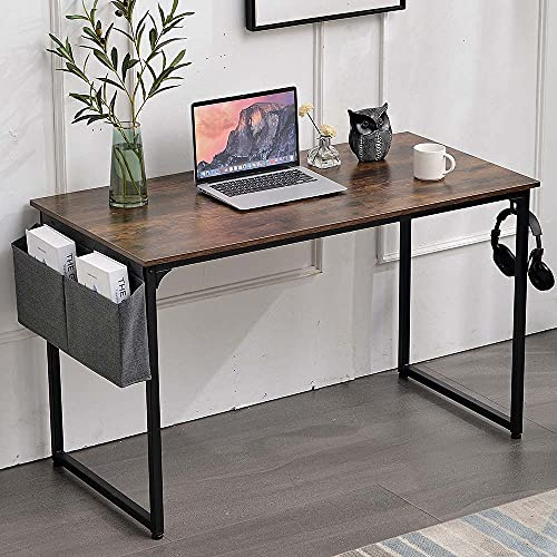 BAKAJI Scrivania Tavolo da Lavoro Porta Pc Computer Piano in Legno MDF con Struttura in Metallo Organizer Portatutto in Tessuto e Gancio Casa Ufficio Design Moderno Industriale 120 x 60 x H74 cm