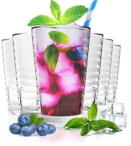 ALIMOTA Stapelbare Camping glas Trinkgläser im 6er Set (385 ml) – Bruchfest, Spülmaschinenfest für Familie, Restaurant und Party