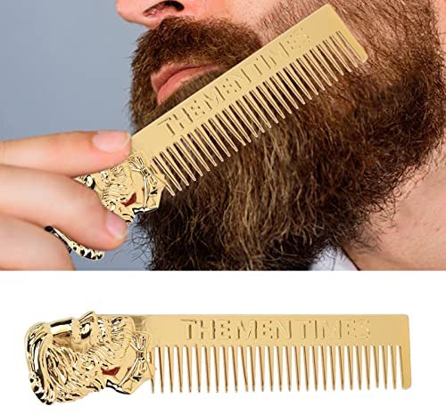 Peigne à Barbe en Acier Inoxydable Unique élégant en Trois Dimensions Portrait Forme Moustache Peigne Barbe Style Peigne pour Hommes(Or)