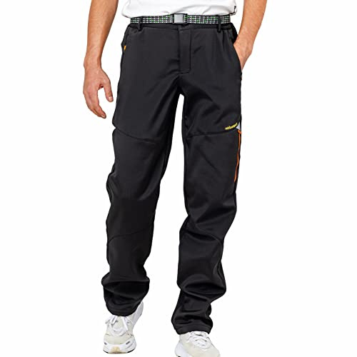LY4U Vinter, utomhusbyxor, herr, vindtäta, fleecefodrade, snö, skidor, softshell, byxor, varma byxor för vandring, golf, fiske, klättring, svart, XXL