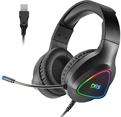DR1TECH GrayEagle+ Auriculares Cascos Gaming Profesional para PC con Cable USB Y Micrófono - 7.1 Surround Sound New Gen - Auricolares RGB Over Ear con Driver 50mm (INMERSIÓN Total)