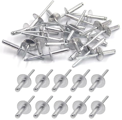 100 Stück Aluminium Blindnieten mit großem Flansch,Metallbefestigung Drucknieten, Große Kopfkuppelnieten mit Aluminiumkörper und Stahldorn Nieten für Weißblech,100er-Pack (4,8mmx20mm)