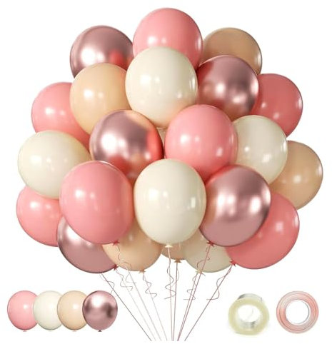 Palloncini retrò rosa cipria, 60 pezzi, 30,5 cm, rosa antico metallizzato cromato oro rosa, palloncini beige blush in lattice per compleanni, matrimoni, baby shower, decorazioni per feste