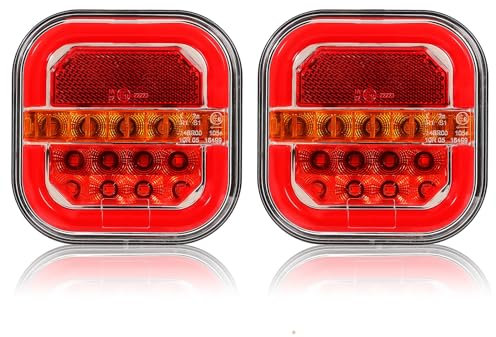 SPARKMOTO 2 x LED Rückleuchten Anhänger Dynamisch, 12V 24V LED Rücklichter Beleuchtung Anhänger,mit Neon Positionslichter,Dynamisch Blinker,Bremslichter,Kennzeichenbeleuchtung,ECE R10 EMC Zulassung