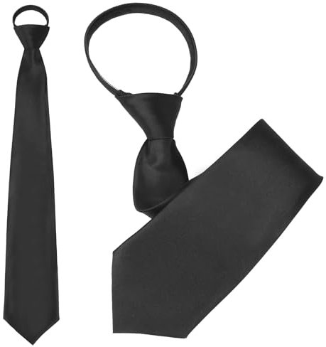 2 Stück schwarze Krawatte, Herrenkrawatte vorgebunden verstellbare Krawatte für Männer lange schmale Krawatte mit Reißverschluss einfarbig Herrenkrawatte für Hochzeit Abschlussfeier Business (schwarz)