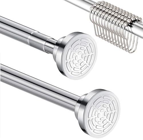 Duschstange ohne Bohren mit Duschringe, 60-100cm Multifunktionale Gardinenstange Teleskopstange Spannstange Duschvorhangstange Klemmstange für Bad, Fenster und Balkon