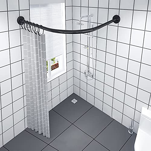 Asta per tenda da doccia curva a forma di L, senza foratura, per bagno, vasca da bagno, barra per binari per tende angolari regolabile ed estensibile in acciaio inossidabile (dimensioni 60-80 cm x