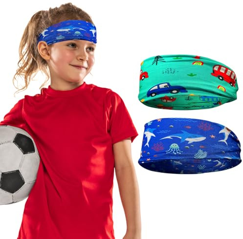 Barn Sport Pannband, 2 Styck Pojkar Pannband Elasticitet Pojkar Hårband Svettabsorberande Sport Pannband för Pojkar Barn Pannband för Basket Fotboll Hår Svett (Stil 2)