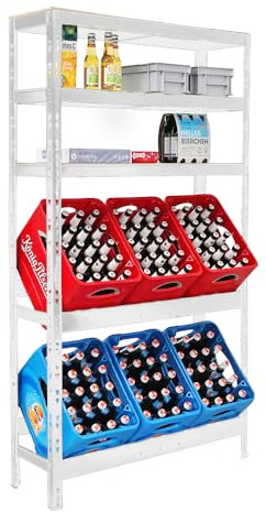 PROREGAL Étagère pour caisses de Boissons BODENSE HxPxL 180x90x30 cm 6 caisses + 3 Planches Blanc