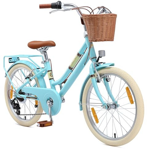 BIKESTAR Alu Kinderfahrrad ab 6-7 Jahre | 20 Zoll City Retro Bike, 7 Gänge, Korb, V-Bremse, Hollandrad | Blau | Risikofrei Testen