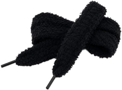 Codulu fluffiga skosnören plysch skosnören 1,5 cm breda platta ersättningar skosnören för kvinnor sneaker atletisk stövel vardagsskor – 100 cm –, Svart, 100