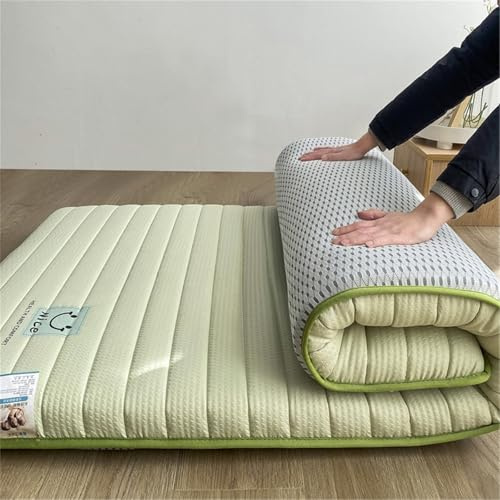 Thick Japanese Futon Mattress, Extra Soft, Foldable Sleeping Mat, Soft, Breathable and Roll-up for Living Room, Dorm, Sofa, Camping(Green,Single(90x200cm))