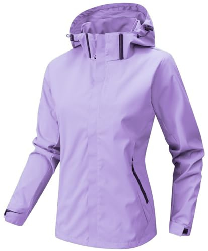 WINKEEY Veste Softshell Femme Imperméable Respirante Coupe-Vent Légère avec Capuche Veste de Pluie Extérieur pour Randonnée, Violet M
