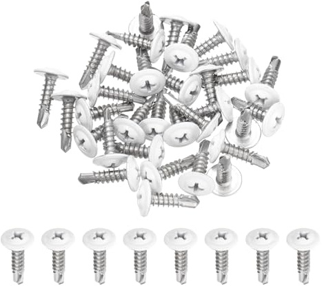 QUARKZMAN 30Pcs M4.2x16mm Vis à Tête Bombée Blanche Auto-Taraudeuses, 410 Acier Inoxydable Vis Auto-Foret Pour Tôle Métallique, Argent