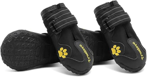 Truelove Non-Slip Reflective Dog Boots Paw Protect Shoes, Black, Size 1