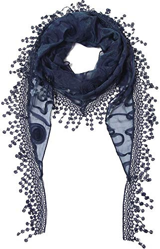 Cindy & Wendy Lightweight Triangle Floral Fashion Lace Fringe Scarf Wrap for Women