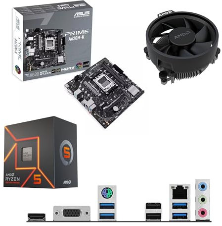 Ryzen 5 7600 3.8Ghz (Turbo 5.1Ghz) 6 Core 12 Thread CPU, PRIME A620M-K Motherboard Pre-Built Bundle NO RAM