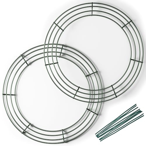 Upstout 2-Pack 14 Inch Wire Wreath Frame – Round Metal Wreath Form with Ring Design for DIY Crafts, Floral Projects, and Home Decor – Dark Green Wire Frame for Christmas Holiday & Weddings