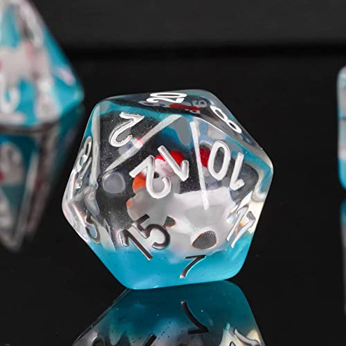 World of Dice Pen and Paper Dice Set - Duck Edition - 7 Polyhedral Pen Dice Made of Plastic, W20, W12, W10, W10.0, W8, W6, W4 (Xmas with Santa Hat, Blue)