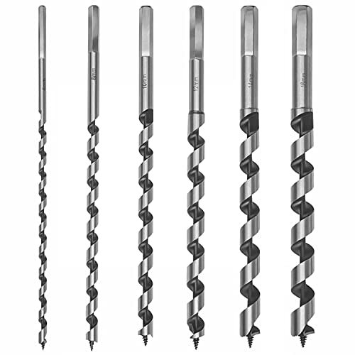 6 Pcs Long Wood Drill Bits Set, Straight Auger Shank, High Cutting Speeds, Hexagonal Auger Bit 6mm/8mm/10mm/12mm/14mm/16mm *230mm for Wood, Block Brick Tile, and Plastic (6 Pcs)