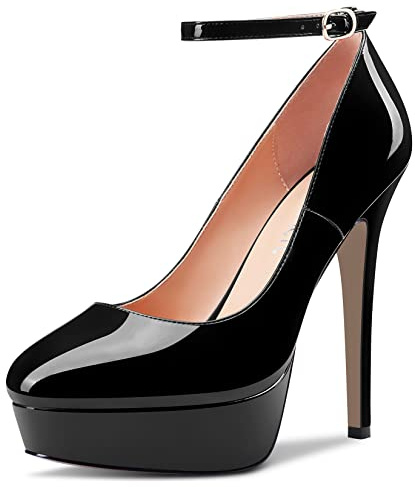 Castamere Donna Spillo Alto High Piattaforma Tacco Heel Rotonda Punta Cinturino alla Caviglia Pumps Slip-on da Matrimonio Feste Dress 13 CM Heels Nero 35 EU