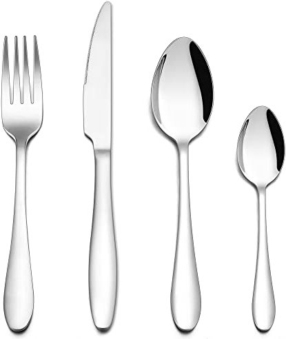 Herogo Cutlery Set for 6 People, 24 Pieces Stainless Steel Flatware Set, Tableware Silverware with Spoon Knife Spoon, Mirror Polished & Smooth Edge, Dishwasher Safe