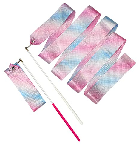 Medsuo 2 PCS 78.7inch Gymnastic Ribbon Sparkling Dance Ribbon Twirling Baton Long Ribbon Streamers Rhythmic Gymnastics for Kids Artistic Dancing Training Party Favors with Ribbon Dancer Wand