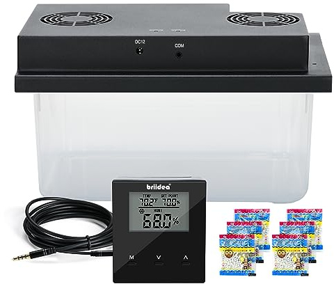 Briidea Electric Humidifiers for Cabinet (10-50 Cubic Ft.), 30% RH~80% RH Humidity Setting Values, Perfect Monitoring Temperature and Humidity, 12V Adapter Power Supply
