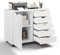 KOMFOTTEU Aktenschrank mit Rollen, Rollcontainer mit 5 Schubladen, Schubladenschrank Bürocontainer Druckertisch Holz, Bürowagen Bürocontainer weiß, 79x39x65 cm (Weiß)