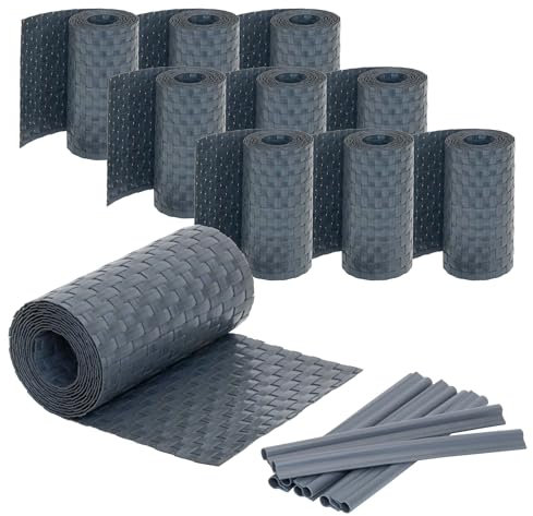 Jardinion Sichtschutzstreifen Rattan Optik 250 x 19cm, 10 Stück (25m) Anthrazit inkl. 20 Befestigungsclips Sichtschutz Rattan, Balkon Sichtschutz, Terrassen- und Gartenzaun Sichtschutz