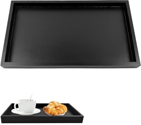 Bandeja Rectangular Negra Antideslizante de Madera para Té, Alimentos, Bebidas - Utensilios de Cocina para Restaurantes y Bares (30 x 20 x 2 cm)